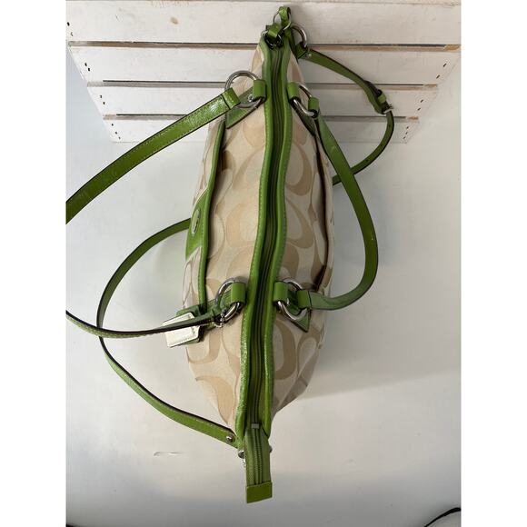 COACH 28208E LARGE TAN, GREEN SIGNATURE PRINT CROSSBODY BAG - Picture 12 of 16